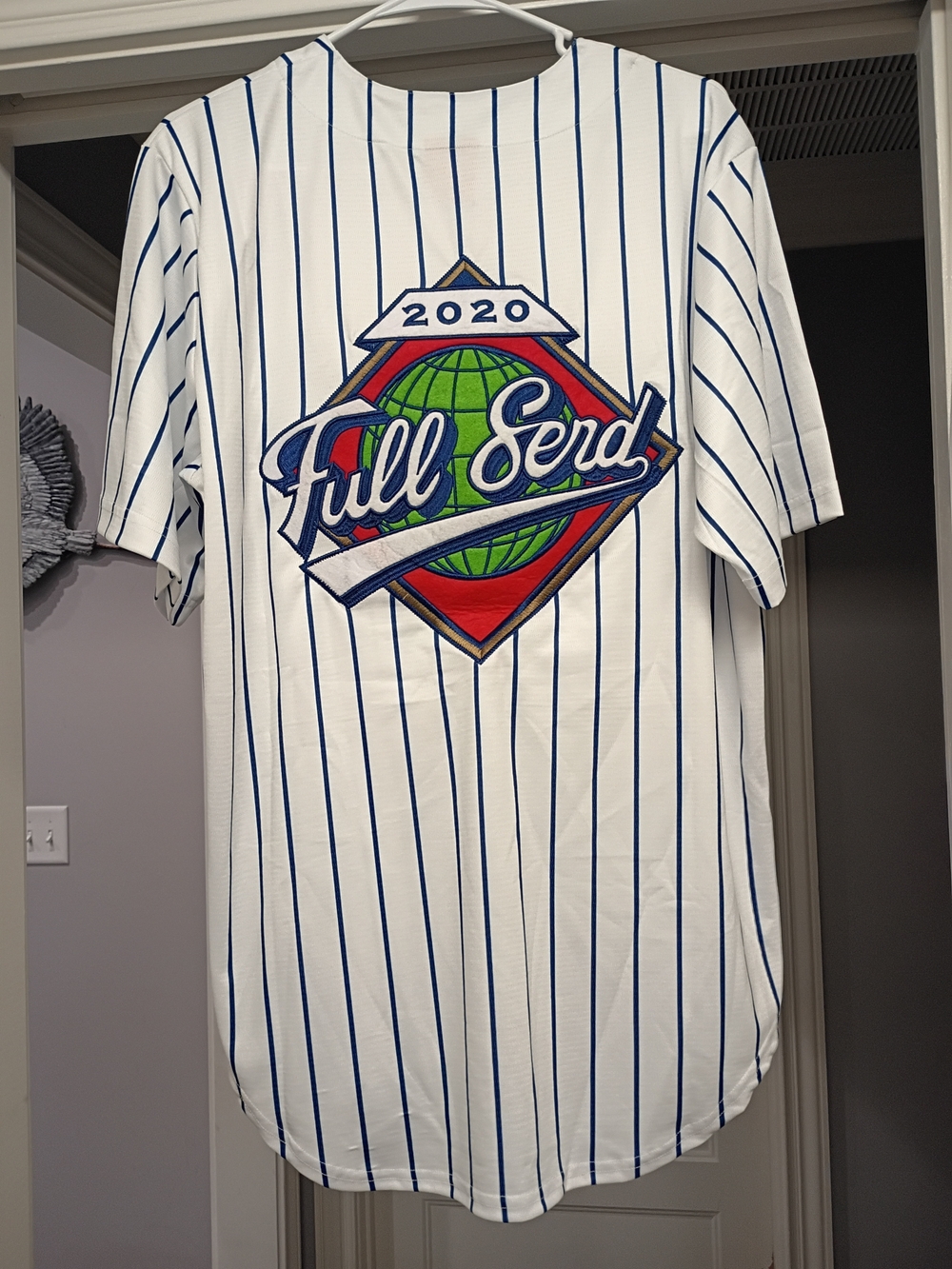 Full Send White & Blue Pinstripe Men's Baseball Jersey New